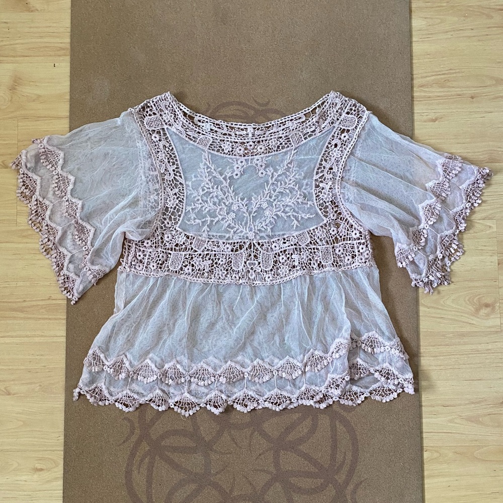 Beautiful Mesh and Lace Sheer Top